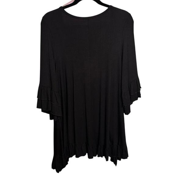 Honeyme Oversized Tunic Ruffle Hem Bohemian Black Top Size Small - Picture 2 of 7